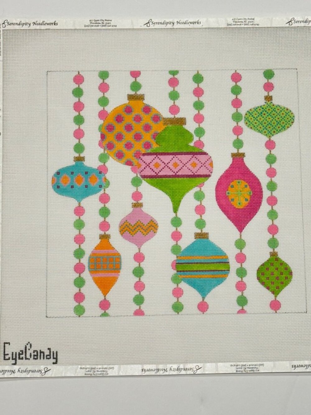 Eye Candy Mod Ornament Collection - Pink & Green on 9" X 9" 18 mesh